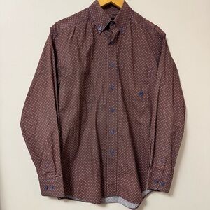 ARIAT (S/P) red brown dotted western cowboy button up collared dress up shirt